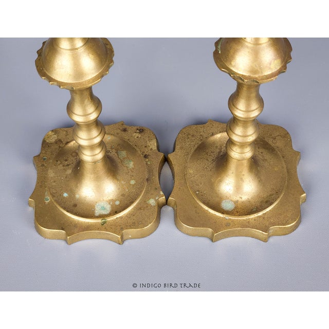 Antique French Brass Candlestick Holders Set of 2 For Sale - Image 4 of 6