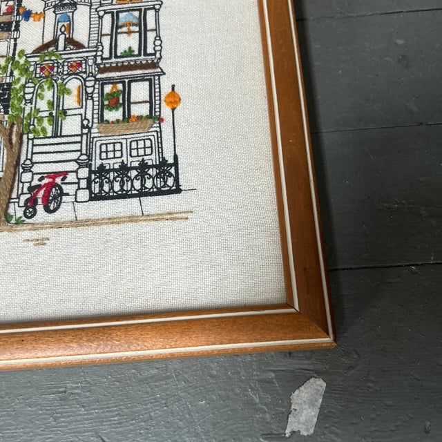 Contemporary 1980’s Style “Center Street” Town Embroidery For Sale - Image 4 of 7