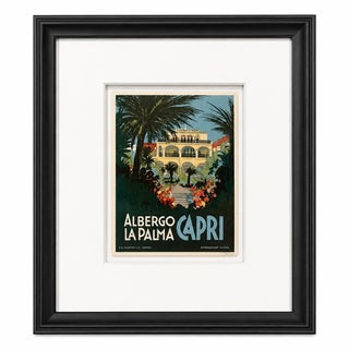 Vintage Albergo La Palma Capri Framed Luggage Label For Sale
