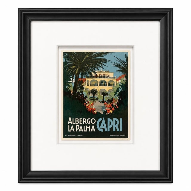 Vintage Albergo La Palma Capri Framed Luggage Label For Sale