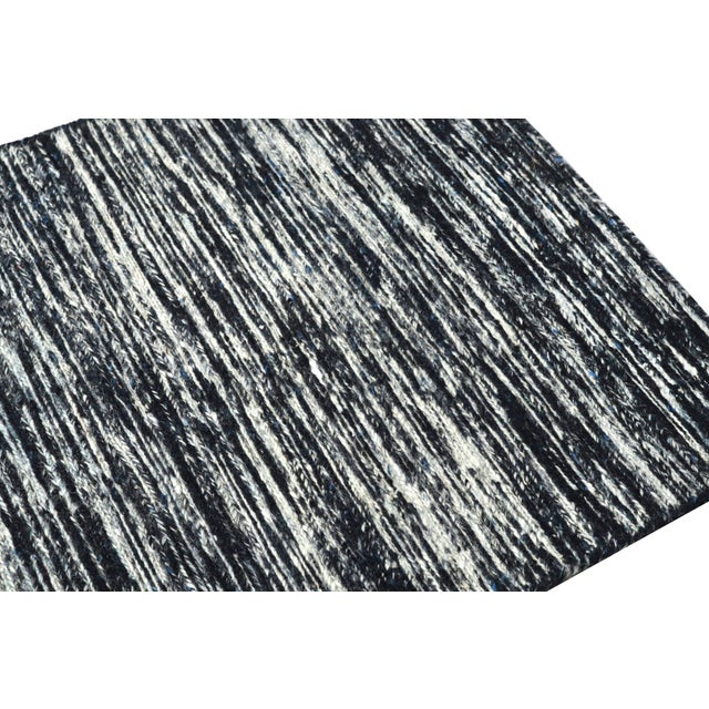 Rug & Kilim Rug & Kilim’s Contemporary Textural Rug With Blue & White Stripes For Sale - Image 4 of 6