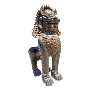 Early 20th Century Monumental Bronze Khmer-Style Male Temple Guardian Statue For Sale
