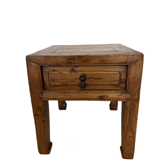 Chinese Antique Elm Low Stool With Storage Drawer For Sale - Image 3 of 11