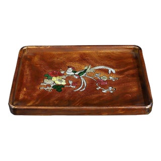 Vintage Chinese Rosewood Tray With Mother of Pearl Bird & Flower Inlay For Sale