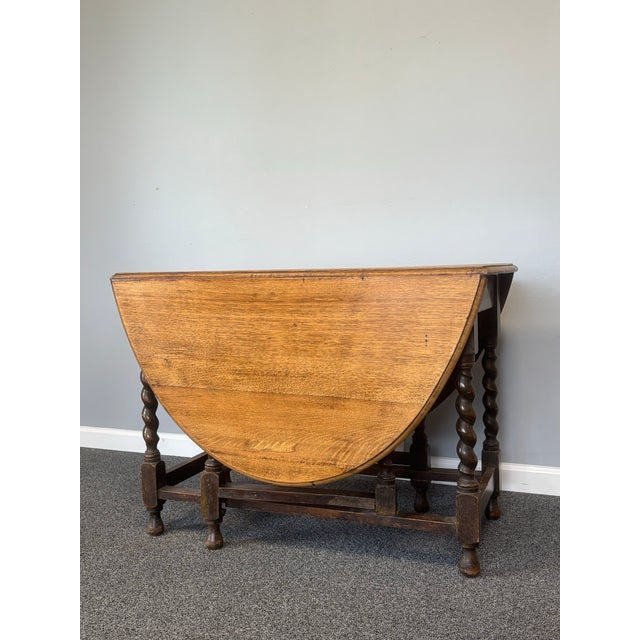 19th Century Antique English Oak Drop Leaf Gate Leg Table With Barley Twist For Sale - Image 5 of 12