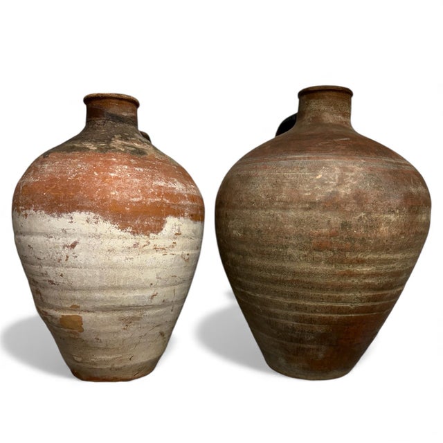 Rustic Glazed Olive Oil Amphora Jugs- A Pair For Sale - Image 3 of 6