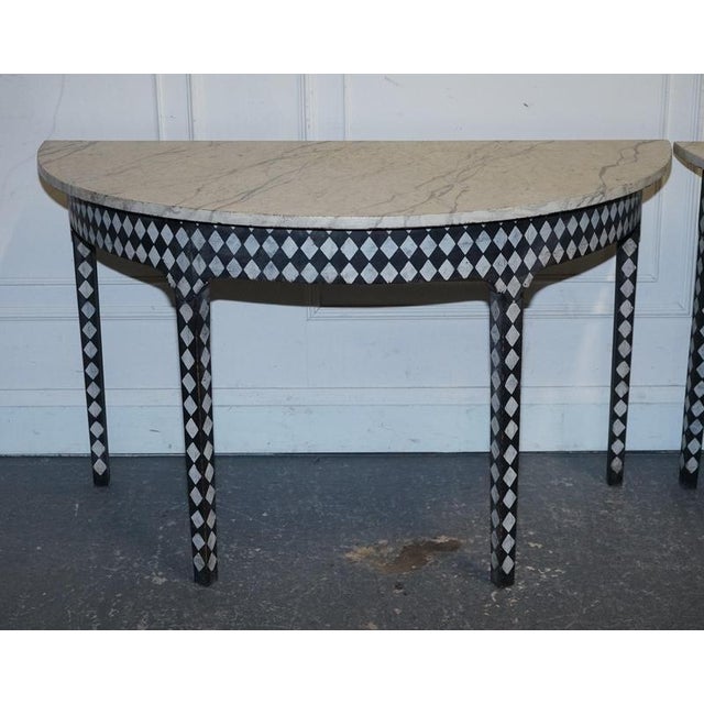 English Georgian Demi Lune Console Tables with Hand-Painted Marble Effect, Set of 2 For Sale - Image 15 of 18