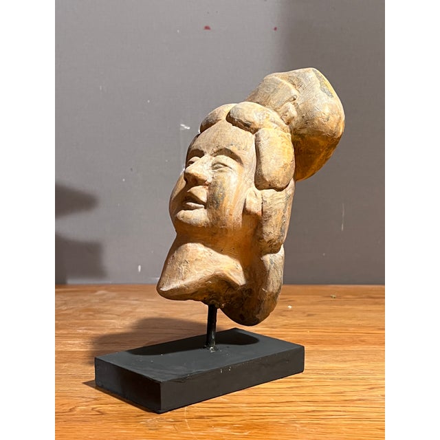 Early - mid 20th century made, Han Dynasty Style Painted Terracotta Head Bust of Noblewomen on the Stand. Dimensions:...