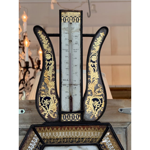 Wood 19th Century French Eglomise Barometer With Lyre-Form Thermometer For Sale - Image 7 of 11