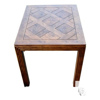 Henredon Oak Square Table Parquet Top Reeded Parsons Legs Mid Century End For Sale