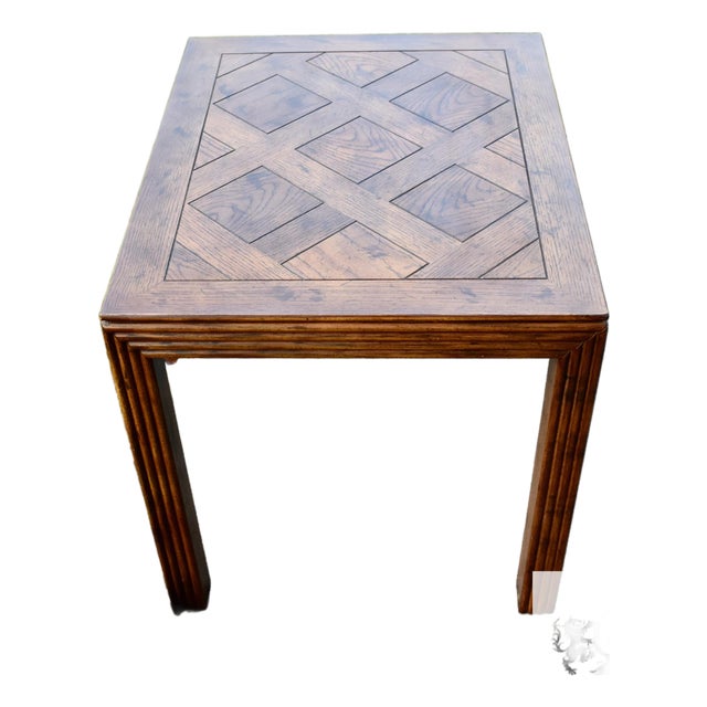 Henredon Oak Square Table Parquet Top Reeded Parsons Legs Mid Century End For Sale