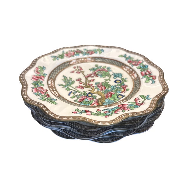1900 - 1909 Set of Five Antique English Coalport Indian Tree Scalloped Luncheon Plates, Circa 1891–1919 For Sale - Image 5 of 10