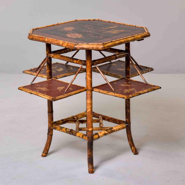 Traditional Victorian English Tiger Bamboo Chinoiserie Book Table With Folding Shelves For Sale - Image 3 of 13