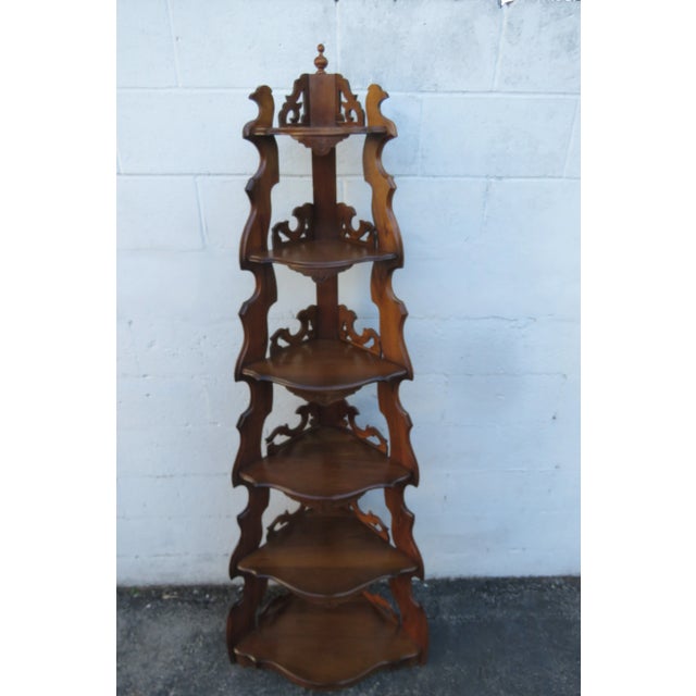 Wood Victorian Eastlake Carved Tall Corner Display Shelves Etagere 5802 For Sale - Image 7 of 12