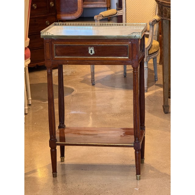 French 19th Century French Marble Top Mahogany Side Table With Brass Gallery For Sale - Image 3 of 11