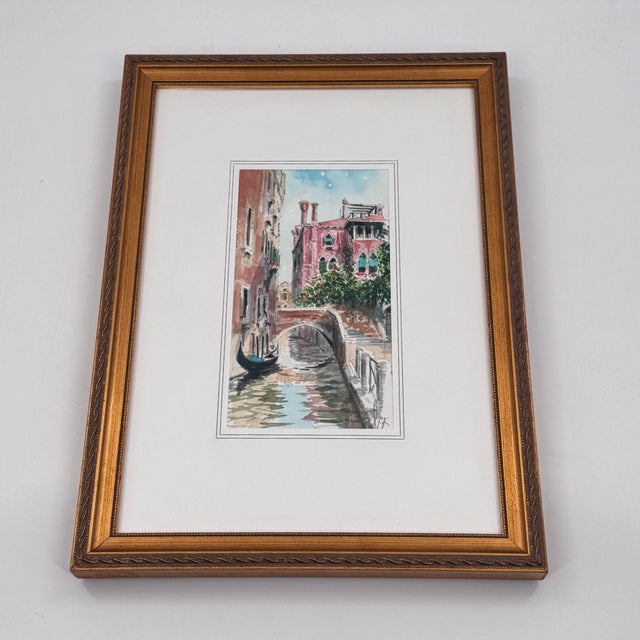 2000 - 2009 Original Signed Watercolor Venice Canal Scene European Cityscape Art For Sale - Image 5 of 11