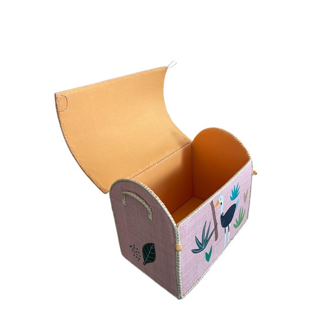 Boho Chic Whimsical Hand-Painted Woven Straw Toy Trunk For Sale - Image 3 of 8