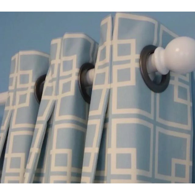 Textile Designer Vicki Payne Free Spirit Blue Chinoiserie Chippendale Fretwork Lattice Trellis Fabric Sample For Sale - Image 7 of 9