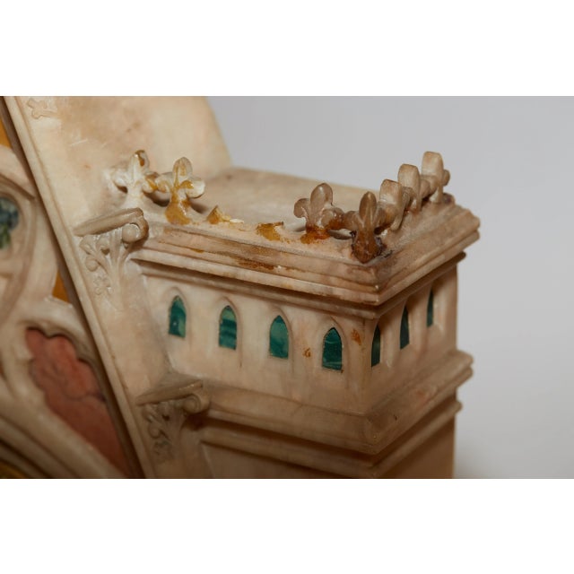 French Gothic Style Inlaid Marble Mantel Clock Dial Signed H. Azur à Paris For Sale In New York - Image 6 of 11