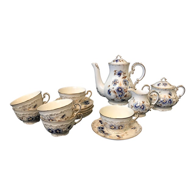 Vintage Zsolnay Hand Painted Porcelain Coffee Set of 15 For Sale