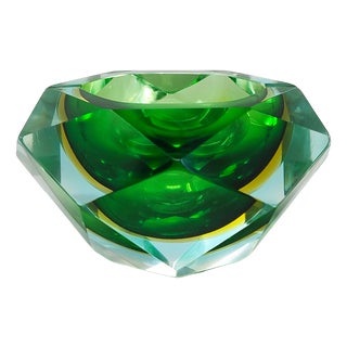 Large Green and Yellow Ashtray by Flavio Poli for Seguso, 1960s For Sale