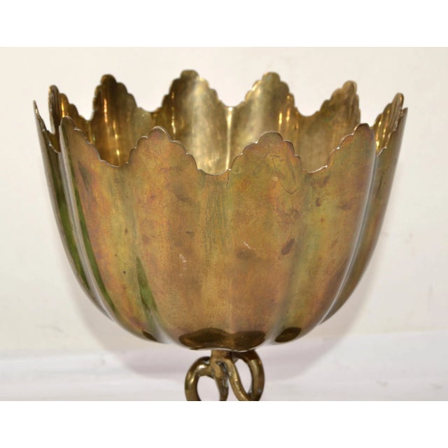 1930s 1930 Victorian Heavy Bronze 2 Swans Pedestal Bowl Antique Patina Handmade India For Sale - Image 5 of 12