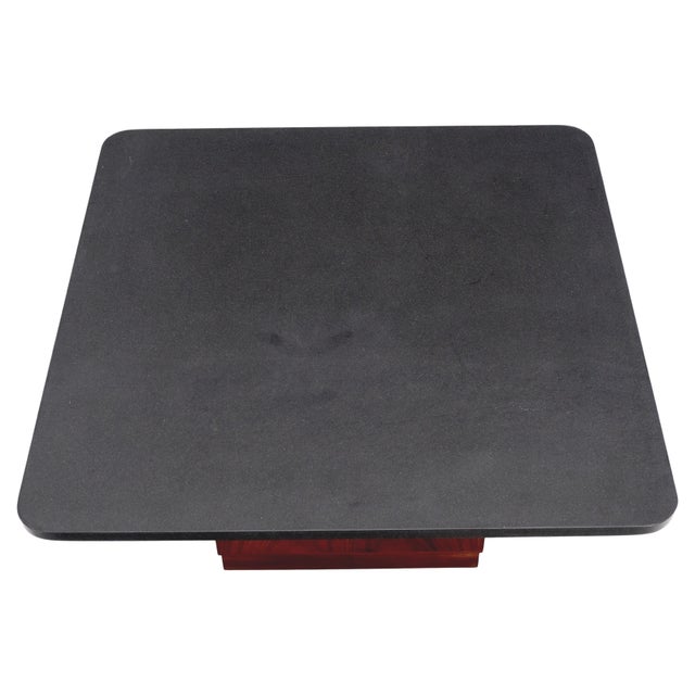 1970s Cube Shape Oiled Walnut Pedestal Base Square Slate Too Coffee Center Table For Sale - Image 5 of 11