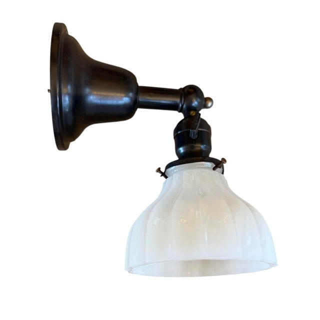 1920s Circa 1920’s Clam Broth Shade Wall Sconces, a Pair For Sale - Image 5 of 8