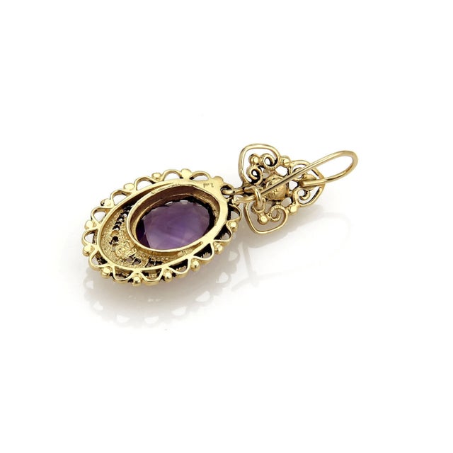 Amethyst Pearls 14k Yellow Gold Floral Drop Dangle Earrings For Sale - Image 4 of 5