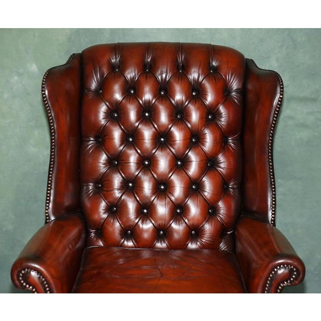 Chesterfield Wingback Swivel Office Chair in Hand-Dyed Leather from Harrods London, 1970s For Sale - Image 3 of 18
