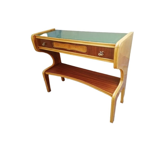 Mid-Century Modern Small Vintage Wooden and Glass Sideboard in the Gio Ponti Style, Italy, 1950s For Sale - Image 3 of 14