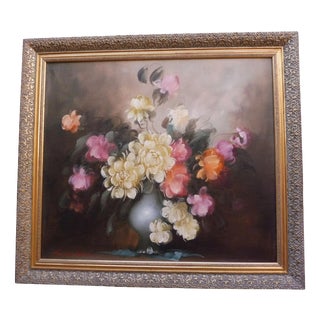 Floral Still Life with Roses, 1970s, Oil on Canvas For Sale