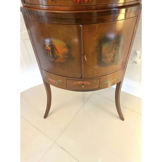 Wood Antique Victorian Mahogany & Painted Decorated Bow Fronted Corner Display Cabinet For Sale - Image 7 of 17
