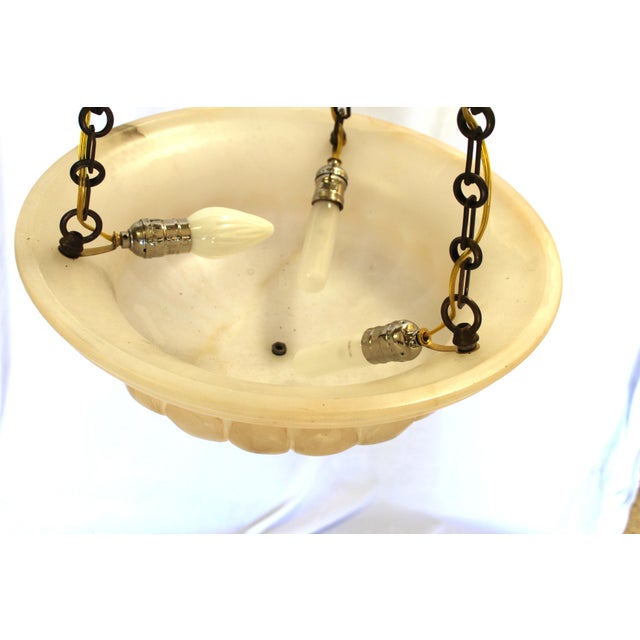 Mid-Century Modern Mid Century Modern Alabaster Pendant, Brass Hardware For Sale - Image 3 of 11