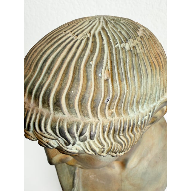 1950s Verdigris Plaster Bust of Apollo on Stone Base For Sale - Image 9 of 12