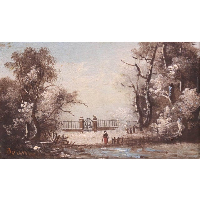 Wood Pair of 19th Century French Barbizon Pendants Landscape Paintings in Gilt Frames For Sale - Image 7 of 14