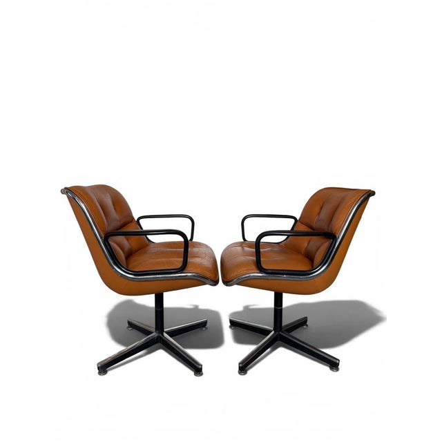 Mid-Century Modern Vintage Camel Leather Executive Chairs by Charles Pollock for Knoll, 1970s, Set of 2 For Sale - Image 3 of 12