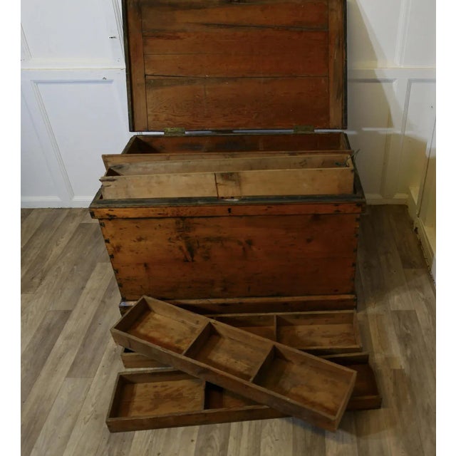 Victorian Age Darkened Pine Carpenters Box This is a heavy quality pine box it stands on a small plinth inside there are...