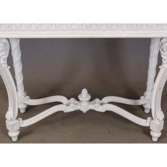 Late 19th Century Late 19th Century William Kent Style English Hall or Console Table. White With Marble Top For Sale - Image 5 of 6