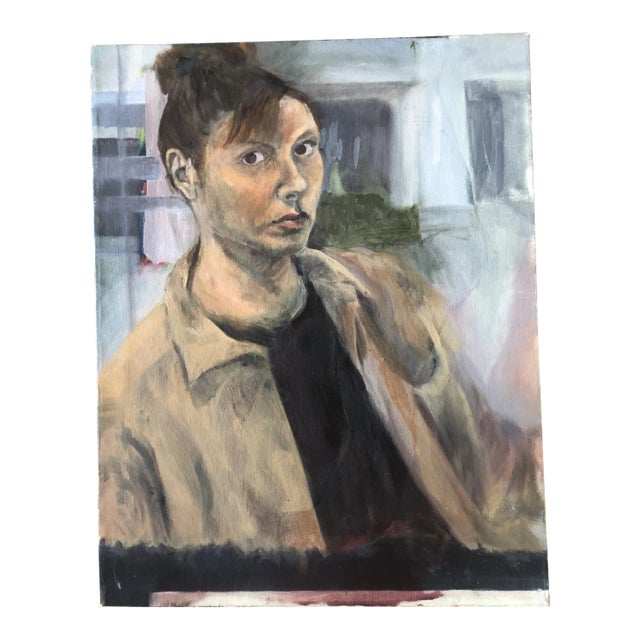 Original Vintage Contemporary Modernist Female Portrait Painting For Sale