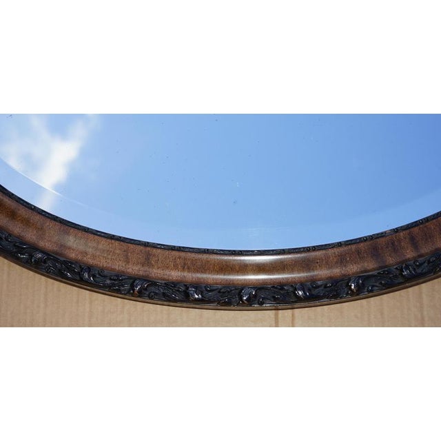 Antique Victorian Oval Hand-Carved Flamed Hardwood Framed Mirror For Sale - Image 5 of 11