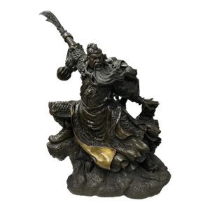 Chinese Metal Bronze General Quan Yu Holding Long Knife Statue