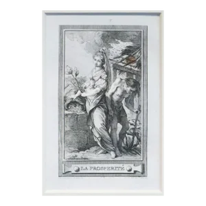 1780s French Engraving, La Prosperité (Gluttony), Matted