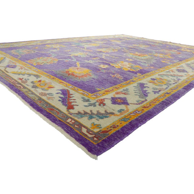 51887 Colorful Oushak Purple Turkish Rug, 10'04 x 14'04. Embark on a mesmerizing journey with our hand-knotted wool...