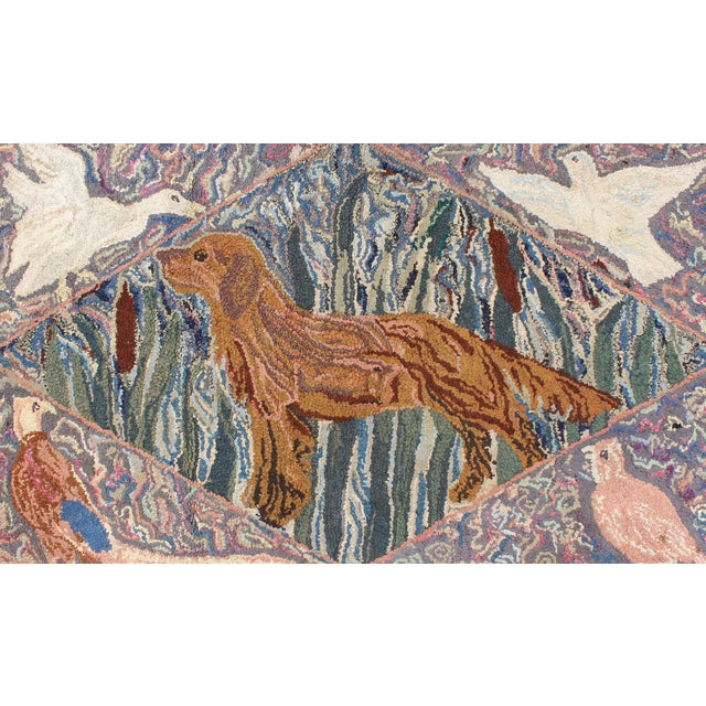 American Hooked Rug With a Golden Retriever With Different Type of Birds For Sale - Image 10 of 11