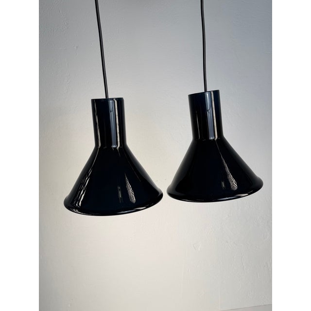 Glass Danish Mini P&T Pendant Lights in Dark Blue Glass by Michael Bang for Holmegaard, 1960s, Set of 2 For Sale - Image 7 of 8