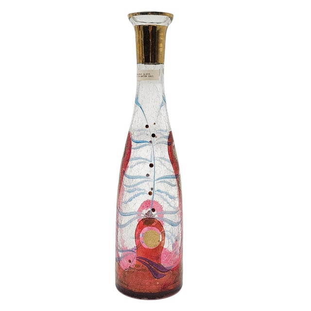 1950s Czech Crackle Glass Decanter With 24k Gold and Enamel Detailing For Sale - Image 4 of 12