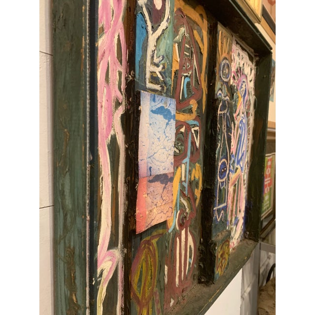 Abstract Expressionism 1970s Abstract Colorful Acrylic Painting on Found Wood For Sale - Image 3 of 12