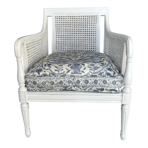 Vintage Hibriten Bernhardt Caned Armchair With Lee Jofa Oscar De La Renta Sameera Fabric
