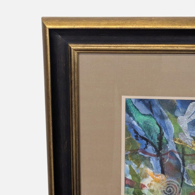 Abstract Kay Duffy “Schooling Fish” Framed Abstract Watercolor Painting With Vibrant Colors For Sale - Image 3 of 8